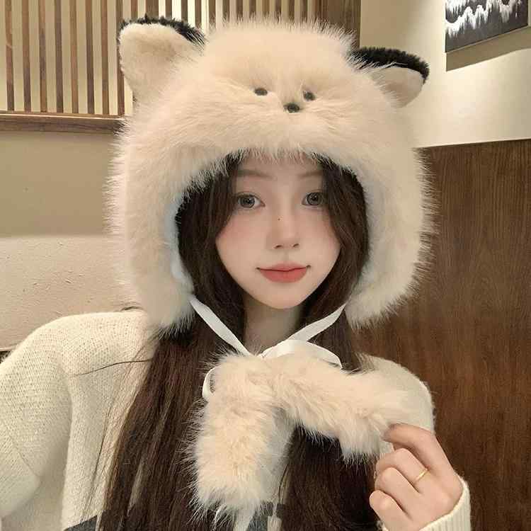 帽子 レディース 秋冬 ふわふわ もこもこ アライグマ 動物 耳あて 防寒 保温 あったか かわいい おしゃれ カジュアル スタイル 万能 バケットハット お出かけ デイリー