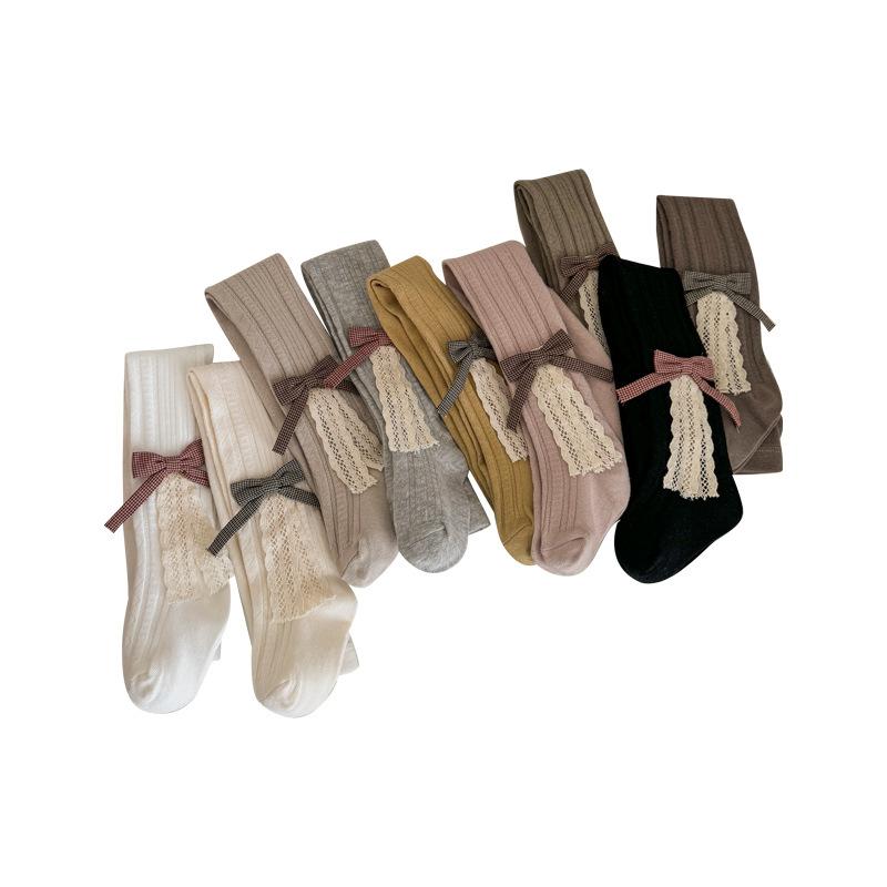 タイツ 女の子 キッズ ベビー 水玉 ドット柄 リボン かわいい おしゃれ 通気性 オープンクロッチ 秋物 綿 お出かけ レギンス