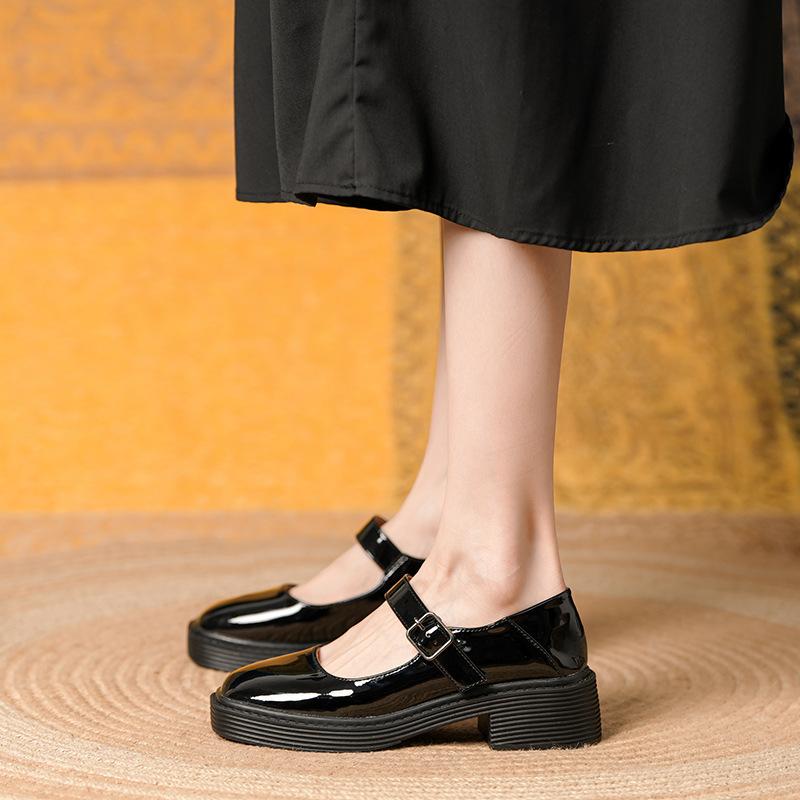 メリージェーン パンプス レディース 厚底 ハイヒール 太ヒール ラウンドトゥ 浅履き ストラップ バッ..