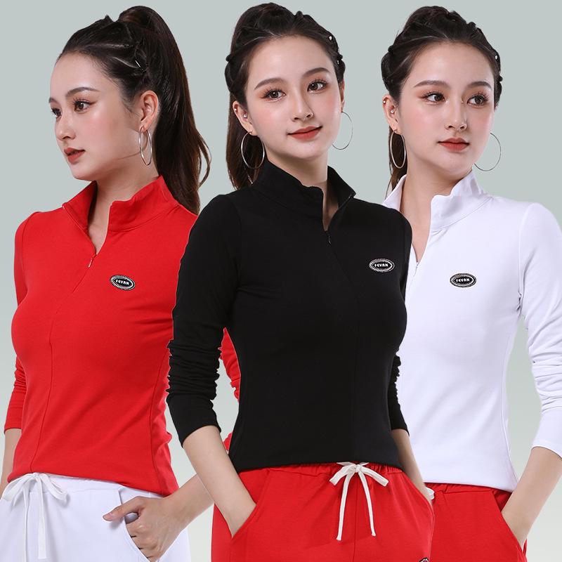 ダンスウェア レディース 隠しジッパー 楕円ラインストーン 綿素材 裏起毛 スリムフィット スタンドカ..