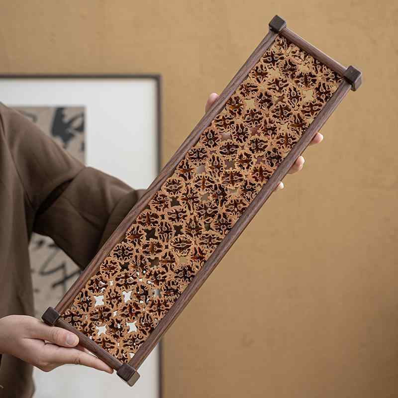 茶道 乾泡茶盤 ウォールナット材 無垢材 木製 手作業カット モダン新中華風 デザイン おしゃれ 小型 家庭用 功夫茶器 来客用 茶トレイ お盆