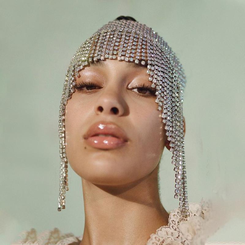 Accessories Supplies - ヘアアクセサリー レディース 高級感 オシャレ ラインストーン フリンジ メッシュ シースルー ヘアチェーン ヘッドドレス 舞台 ステージ ダンス 発表会 イベント パーティー 結婚式 ゴールド シルバー