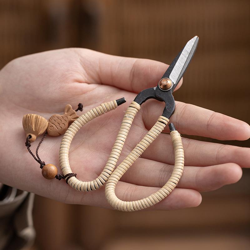 ティーバッグ ハサミ 藤編み 中式 レトロ デザイン ミニ ステンレス製 高品質 茶葉カッター 茶道 功夫..