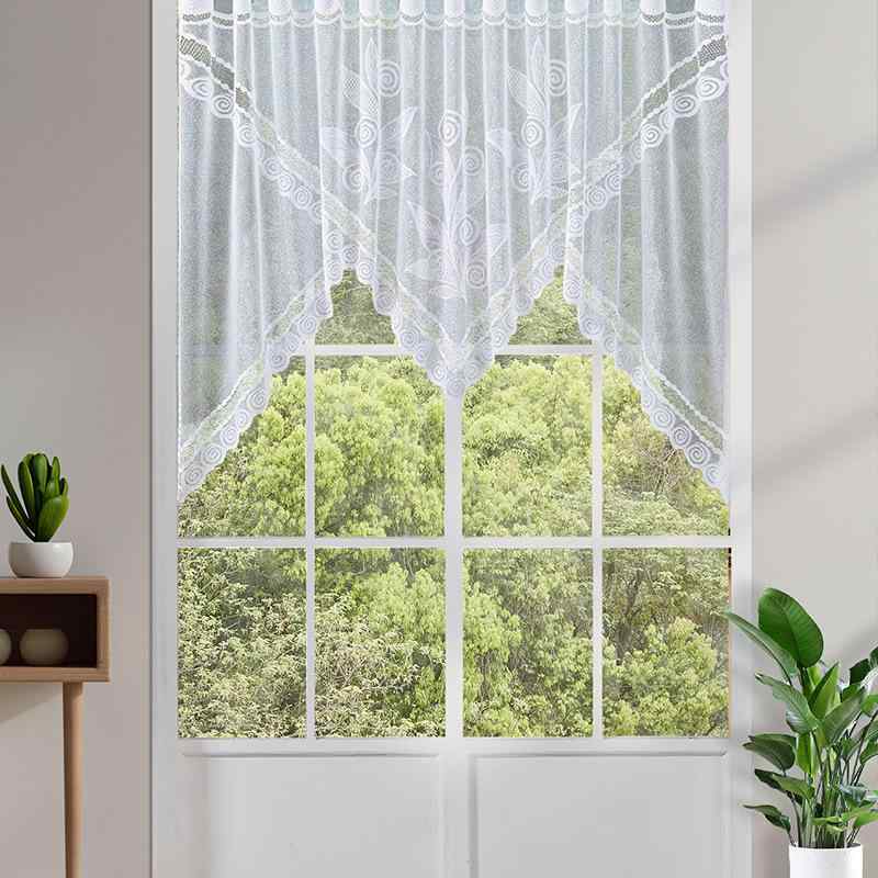 カフェカーテン 白 ワープニット レース ボタニカル 花柄 透かし模様 モダン シンプル ナチュラル キッチン 窓 のれん 小窓用 目隠し 採光 風通し ポリエステル インテリア