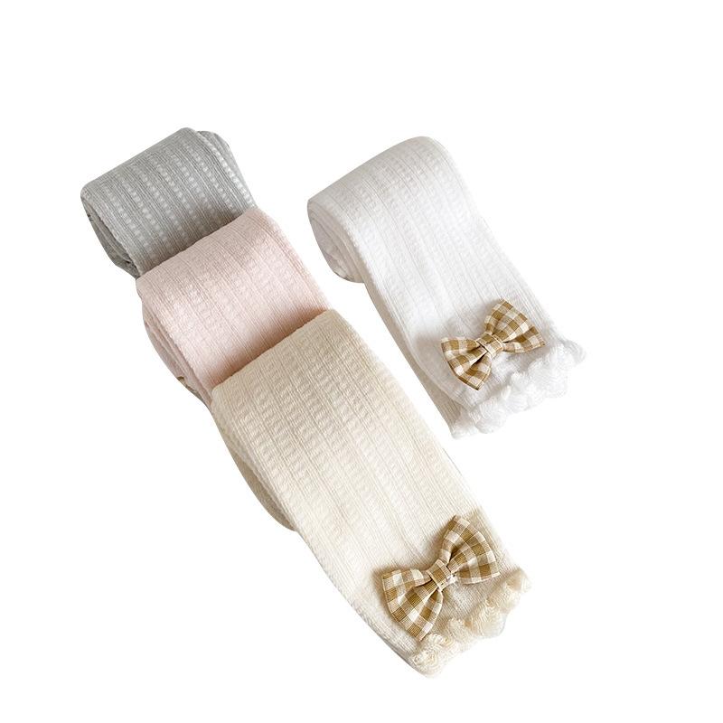 レギンスパンツ キッズ 女の子 接触冷感 薄手 レース メッシュ ソックス風 フリル リボン 九分丈 綿素材 春夏 カジュアル 韓国風