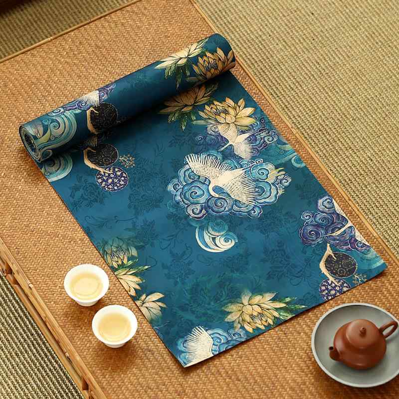 テーブルランナー 両面 防水 茶席 中国風 古風 禅意 香雲紗 プリント 茶道 テーブルクロス おしゃれ イ..
