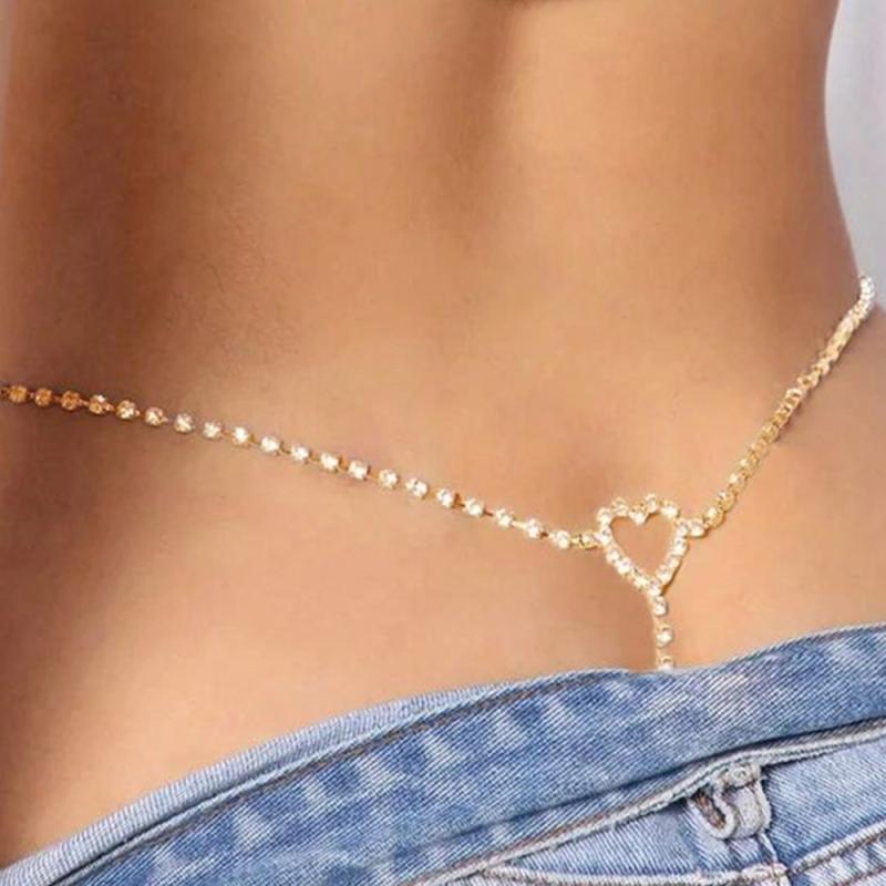 ボディチェーン レディース セクシー シンプル ハート ラインストーン クリスタル Tバック パンツ 水着..