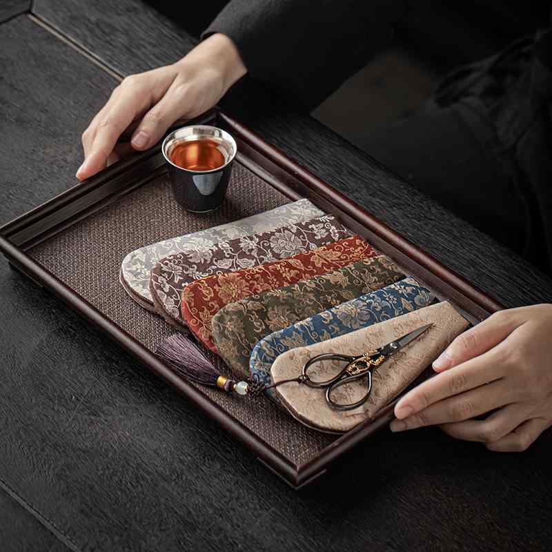 茶道具 レトロ ミニハサミ 茶葉用 ティーバッグ用 手芸 糸切りばさみ 蓮唐草模様 布製ケース付き 家庭..