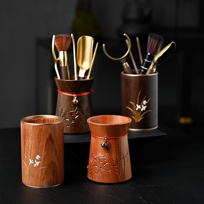 茶道具 茶器セット 中式スタイル 招き猫 黒檀 花梨 銅製 木製 茶道六君子 茶刀 茶挟 ブラシ 筆筒 茶器..