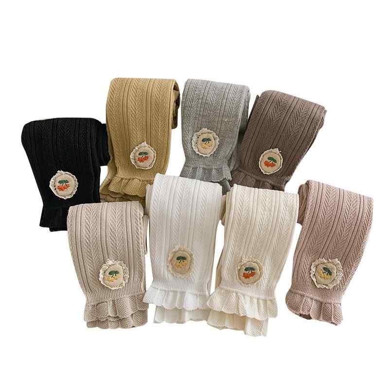 レギンス キッズ 女の子 春秋 フリル 刺繍 さくらんぼ 九分丈 ウエストゴム 伸縮性 コットン 綿 韓国風 カジュアル 通園 通学 普段使い 外出着 クロップドパンツ