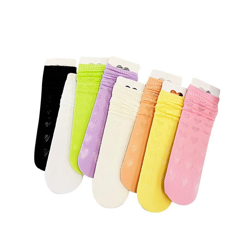 キッズ 女の子 ソックス 夏用 極薄 綿 ミドル丈 プリンセス レース ハート柄 メッシュ 通気性抜群 ガールズ 3-8歳