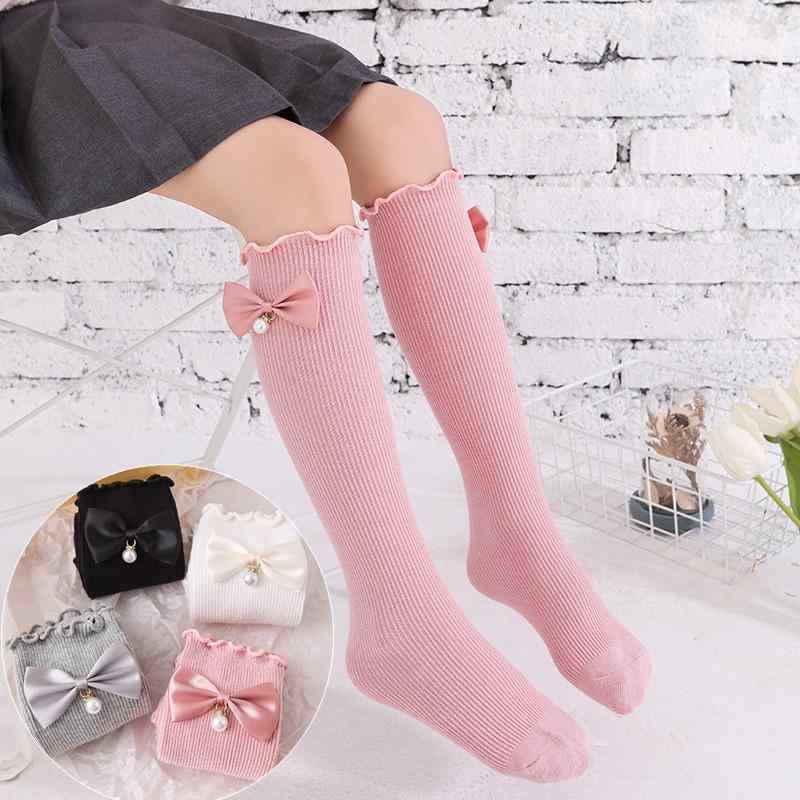 ソックス キッズ ガールズ 春秋 コットン パール リボン フリル クルーソックス 通気性 中厚手 ストライプ柄 無地 かわいい 3-12歳