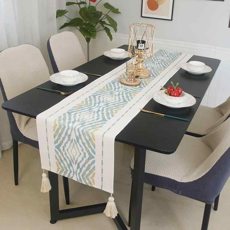 テーブルランナー 幾何学模様 ボヘミアン 綿麻 ポリエステル モダン シンプル 長方形 ライトグリーン リビング 書斎 ダイニング コーヒーテーブル 業務用 おしゃれ 装飾 飾り