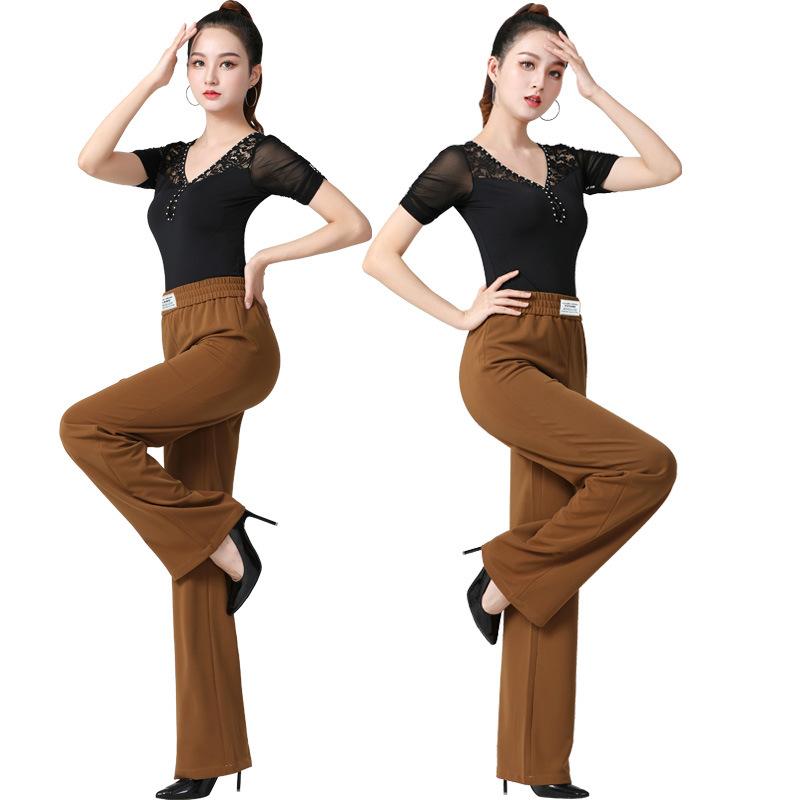 ダンスパンツ レディース ウエストゴム ストレッチ 快適 動きやすい ワイドパンツ ロング丈 モダン ラテン 社交ダンス ジルバ レッスン 練習着 発表会 衣装 大人用 オールシーズン