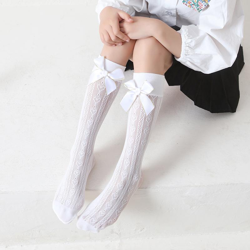 Other - 靴下 女の子 キッズ 通気性 薄手 メッシュ ソックス 夏 かわいい ロリータスタイル ハート 金縁 リボン プリンセス レース ミドル丈 クルーソックス
