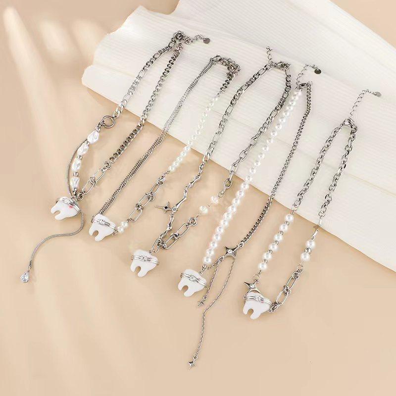 Rhinestone - ネックレス レディース 歯モチーフ タッセル ビーズ ジオメトリック トレンド クール 軽やか 上品 ユニークデザイン 高見え スイートクール カラフル アクセサリ