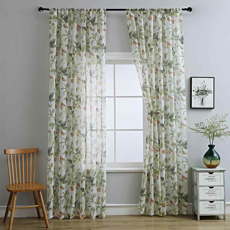 レースカーテン ポール通し 突っ張り棒式 穴あけ不要 遮光 賃貸物件 出窓対応 綿麻 リネン 梨の花柄 プ..