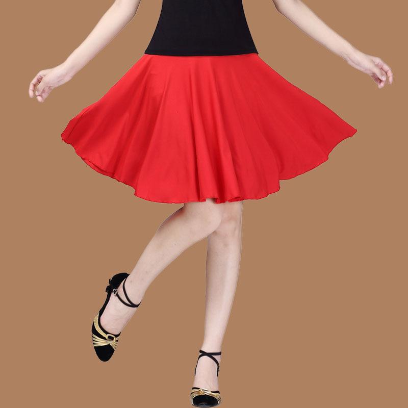 スカート レディース 社交用 広場用 ダンス 練習着 発表会 衣装 再生繊維 ポリエステル 春夏秋 フレア ショート丈 安全パンツ付き