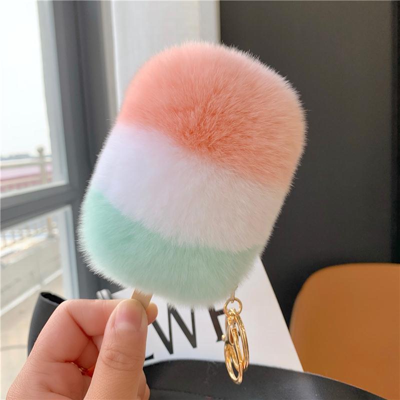 キーホルダー レッキスラビットファー 切り替え アイスクリームモチーフ かわいい ふわふわ バッグチャ..