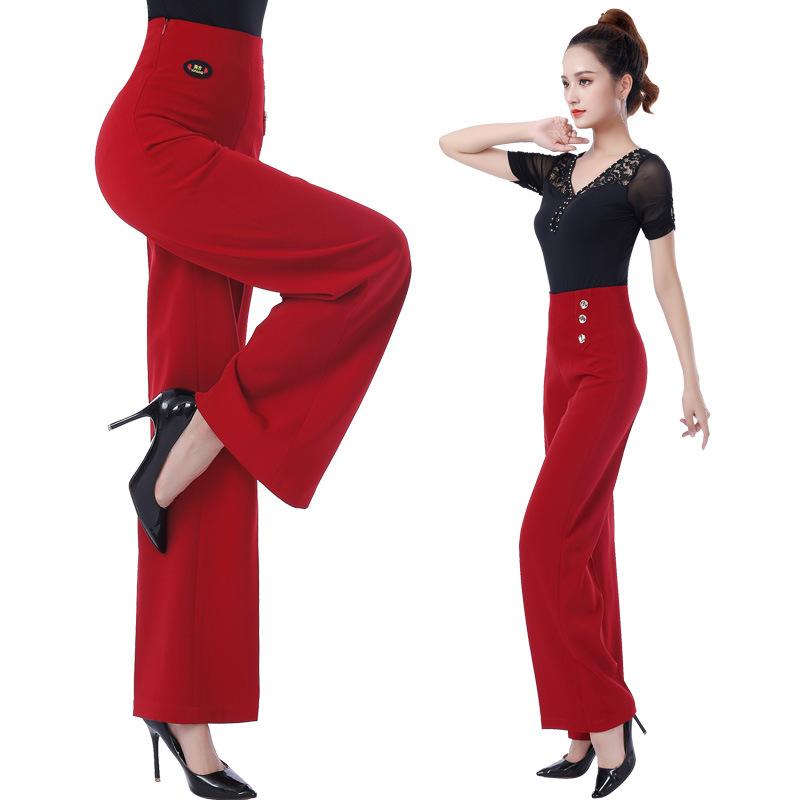 パンツ レディース 社交ダンス ラテン モダン スタンダード ハイウエスト ワイドパンツ ロング丈 フレア 美脚効果 練習着 レッスンウェア 競技用 オールシーズン対応 ポリエステル混紡