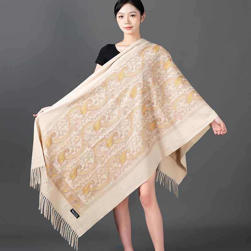 ストール レディース 防寒 保温 手刺繍 民族風 エスニック 厚手 大判 リバーシブル 2WAY 秋冬 カシミヤタッチ ロング ショール