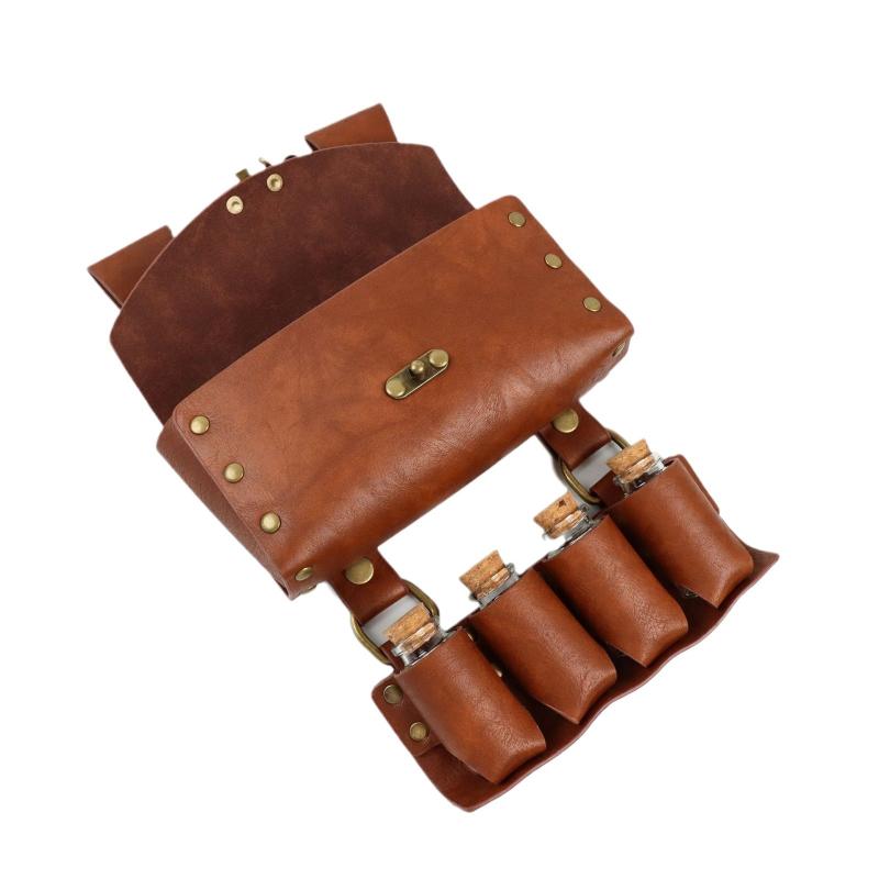 ウエストポーチ レザー調 中世 錬金術師風 北欧 ヴァイキングスタイル レトロ ヴィンテージ コスプレ ハロウィン 仮装 イベント ファンタジー ブラック ブラウン グリーン