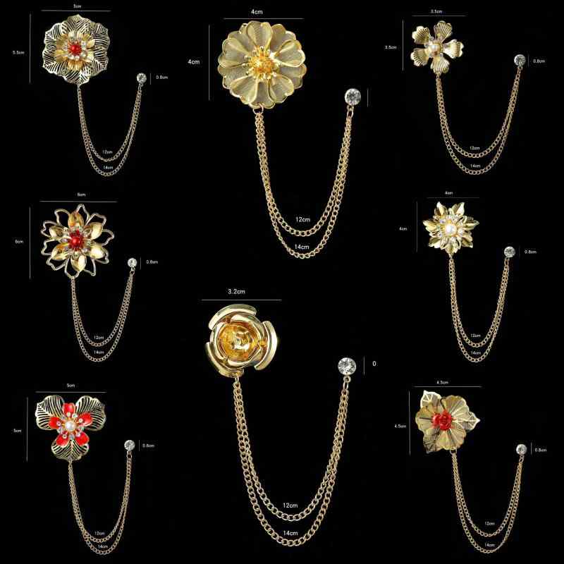 ブローチ メンズ 多機能 ゴールド 高級感 バラ フラワーチェーン 金属製 植物モチーフ 民族調 レトロ ..