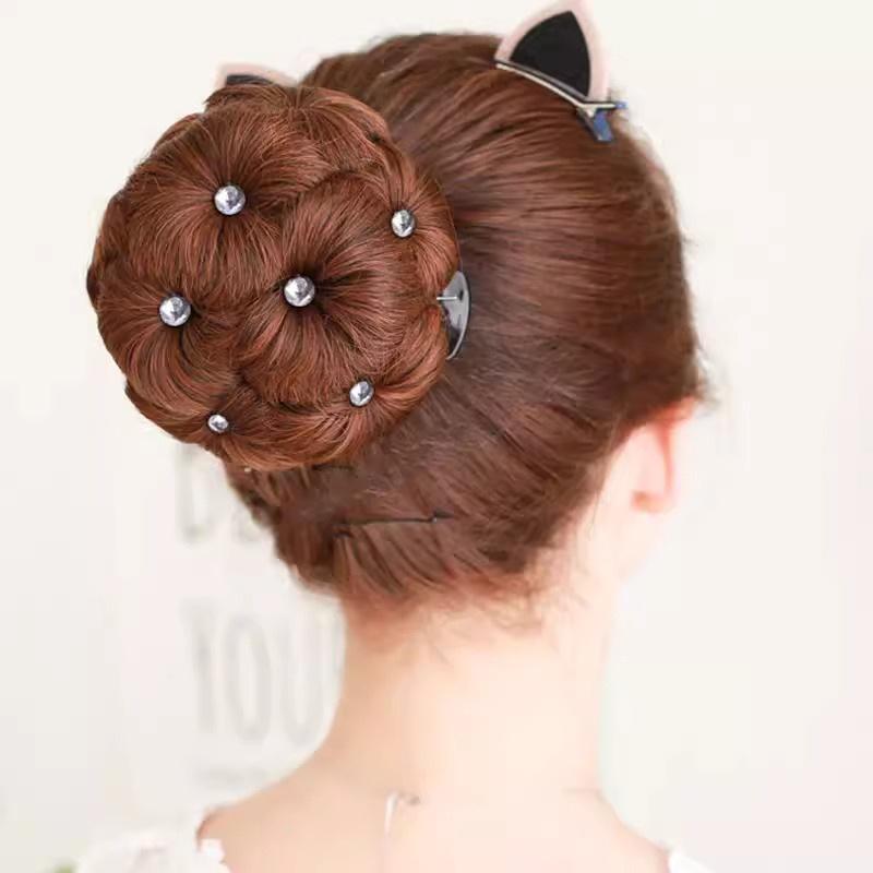 ウィッグ レディース 女性用 ラインストーン バンスクリップ式 クリップタイプ 9輪の花デザイン お団子..
