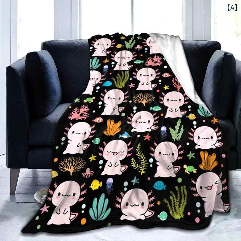 ブランケット かわいい ウーパールーパー プリント フランネル あったか 保温 暖かい ふわふわ 軽量 お部屋 リビング 寝室 ソファ おしゃれ 欧米風 毛布 冬用 スローケットの商品画像 2