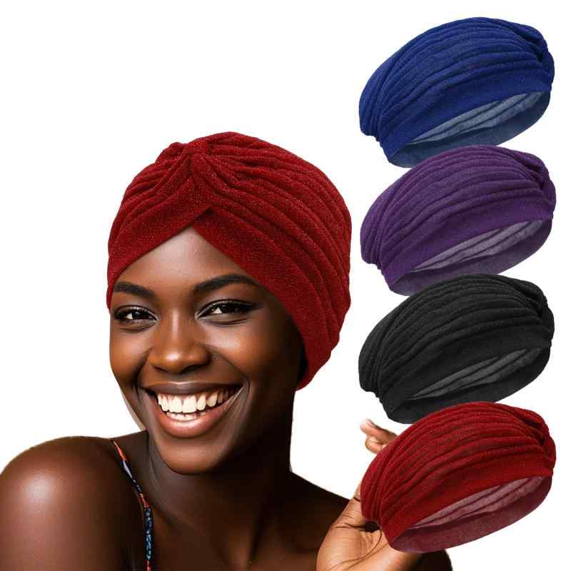 ターバン レディース きらめく金糸 ラメ レトロ 上品 民族風 ファッション小物 ヘッドスカーフ ヘアキャップ ポリエステル製 軽量 無地 シンプル オールシーズン ゆったり 快適 室内帽 普段使い お洒落