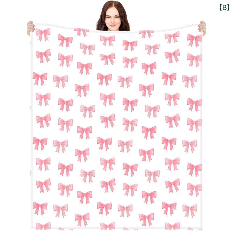 ブランケット ふわふわ 柔らか 優しい肌触り フランネル ピンク リボン柄 デジタルプリント かわいい おしゃれ ポリエステル製 ソファ お昼寝 ひざ掛け 車中泊 オフィス オールシーズン [3]