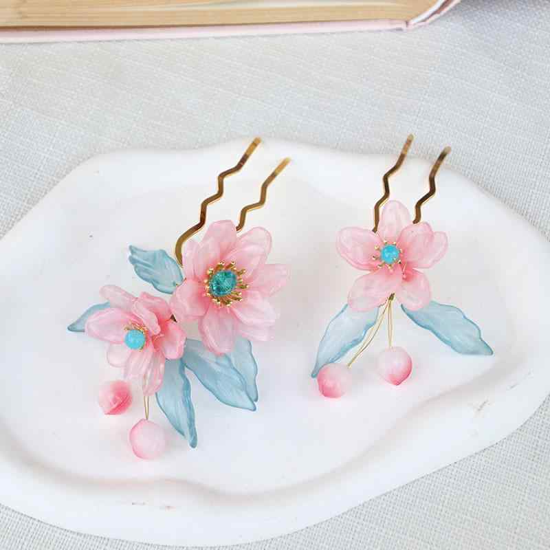 ヘアピン レディース かんざし 髪飾り コーム 桃 花 モチーフ ピンク 和装 浴衣 小物 着物 振袖 卒業式 袴 上品 かわいい ヘアアクセサリー