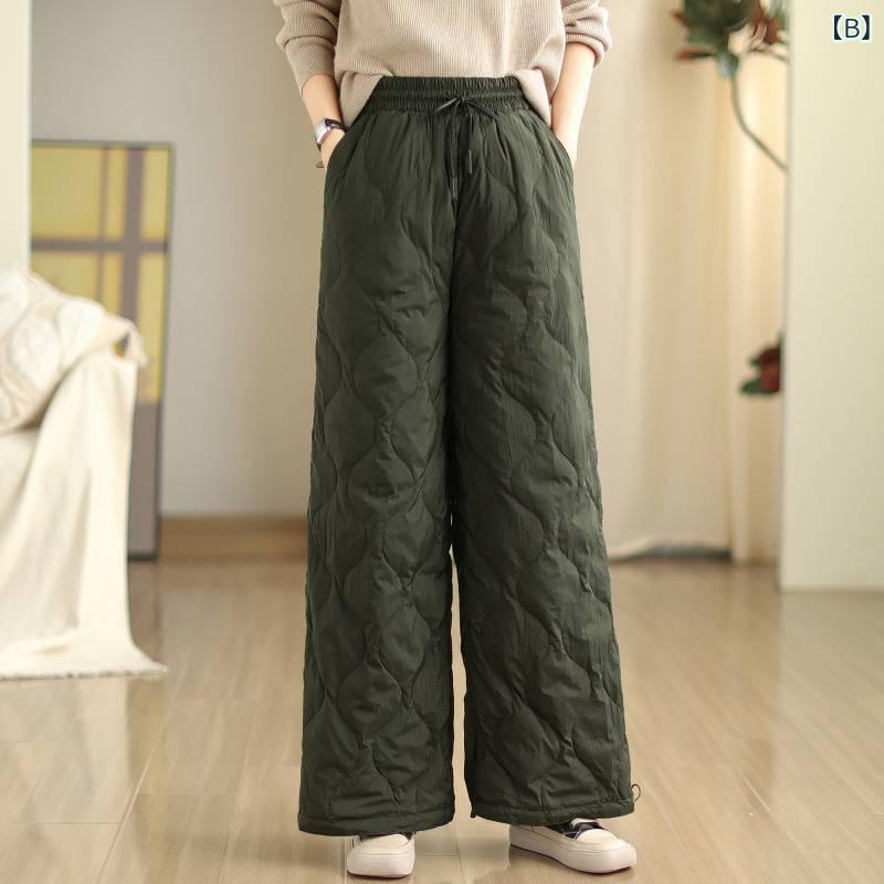コットンパンツ レディース 防風 保温 暖かい ゆったり 大きいサイズ リラックス ワイド ひし形キルティング ウエストゴム ドローストリング ミドルウエスト ロング丈 カジュアル ストリート 秋冬 secure-depo-11097655 セキュアデポ サンプル画像3