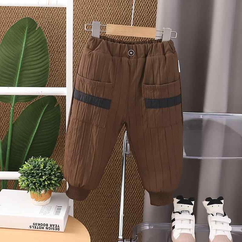 裏起毛 厚手 保温 防寒 パンツ 男の子 ベビー キッズ コットン ロング丈 ジョガーパンツ ミッドライズ 無地 冬用 カジュアル スポーティー 普段着 ブラウン 1歳 2歳 3歳