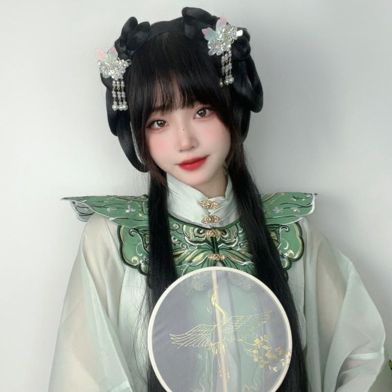ウィッグ レディース 中国風 漢服スタイル カチューシャ一体型 ヘアバンド 耐熱ファイバー ボリューム..