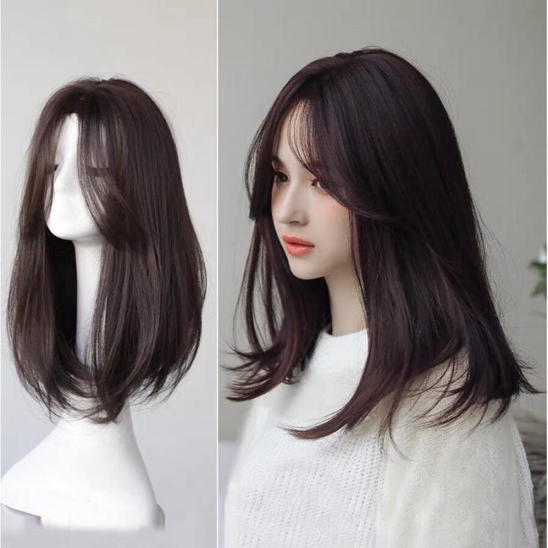 ウィッグ レディース 小顔効果 インフルエンサー ストレート ミディアムロング 鎖骨丈 センターパート フェイスフレーミングバング 内巻き 耐熱 簡単装着 おしゃれ エレガント