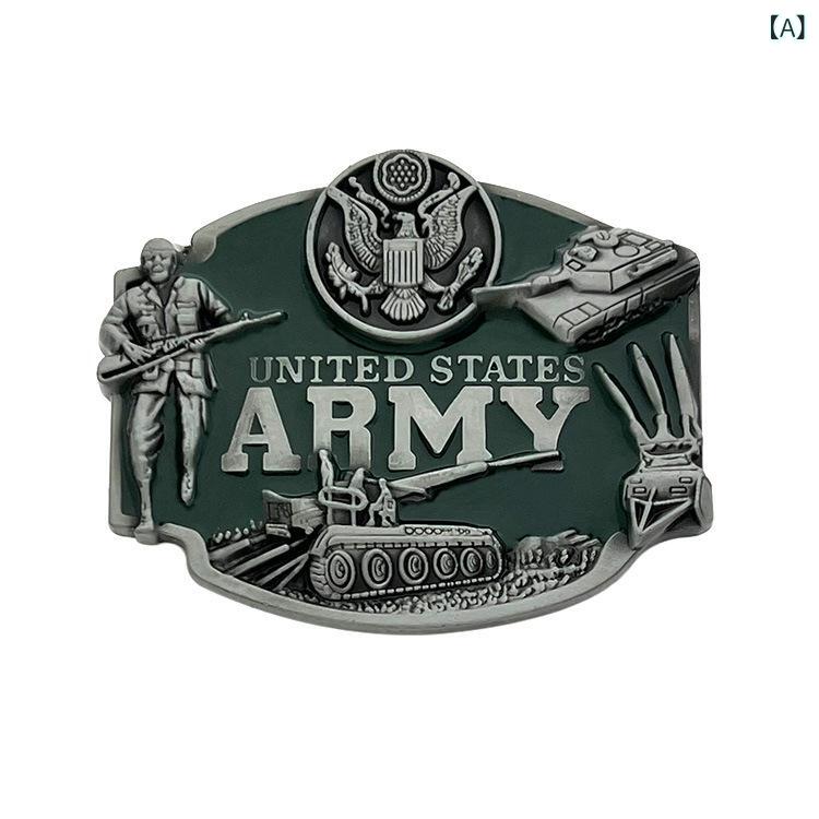 セキュアデポのバックル メンズ 亜鉛合金 US ARMY アメリカ陸軍 戦車 タンク ミリタリー アメカジ ウエスタン 西部風 プレート型 フラットタイプ 重厚感 クール カジュアル 普段使い｜アングル2