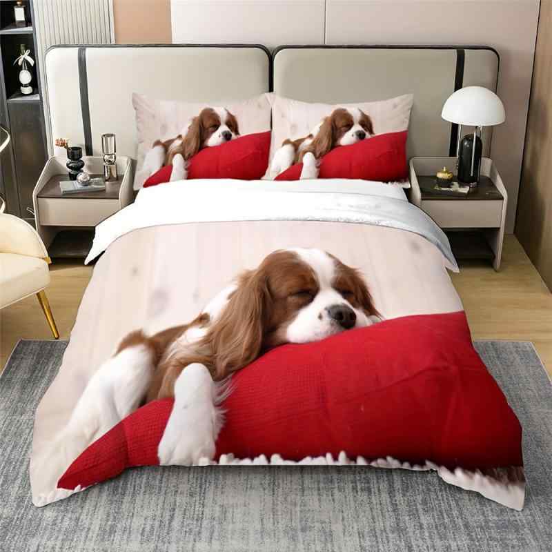 布団カバー かわいい 子犬 ドッグ 寝顔 デジタルプリント ポリエステル 寝具 ベッドルーム 客室 模様替え モダン シンプル オールシーズン