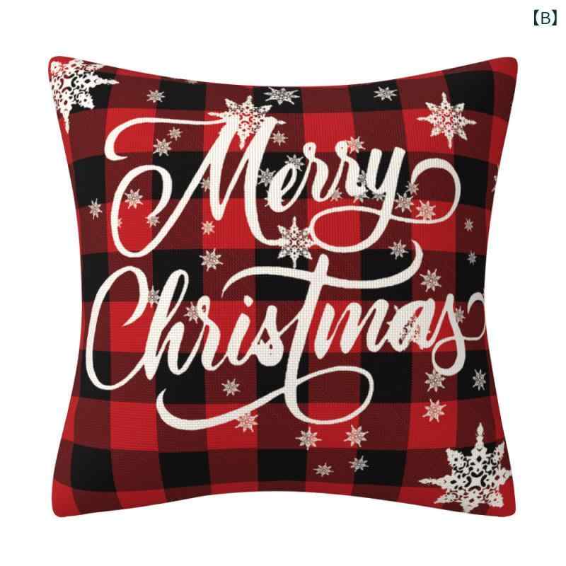 クッションカバー クリスマス バッファローチェック リネン風 プリント デコレーション 枕カバー 45x45cm 北欧 おしゃれ [2]