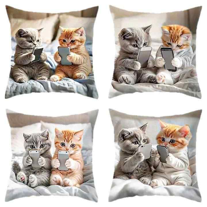 抱き枕カバー 猫 スマホ遊び プリント クッションカバー ふわふわ素材 かわいい動...