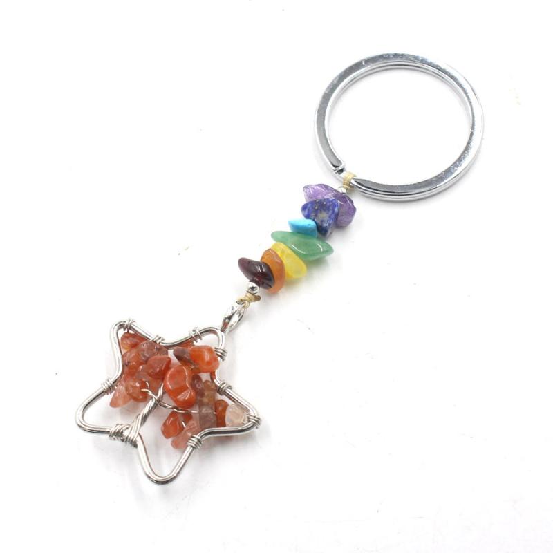 キーホルダー バッグチャーム 天然石 水晶さざれ石 五芒星 スターモチーフ 車用 吊り下げ 飾り 選べる..