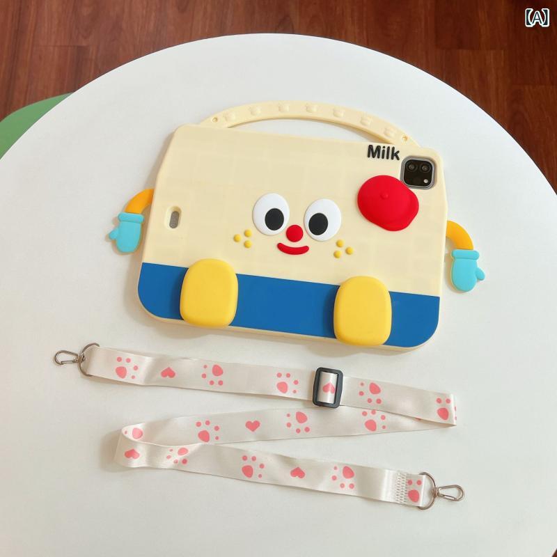 セキュアデポのタブレットケース 衝撃吸収 シリコン かわいい 牛乳パック型 ハンドル付き 自立型 立体 キャラクター ipad用｜アングル2