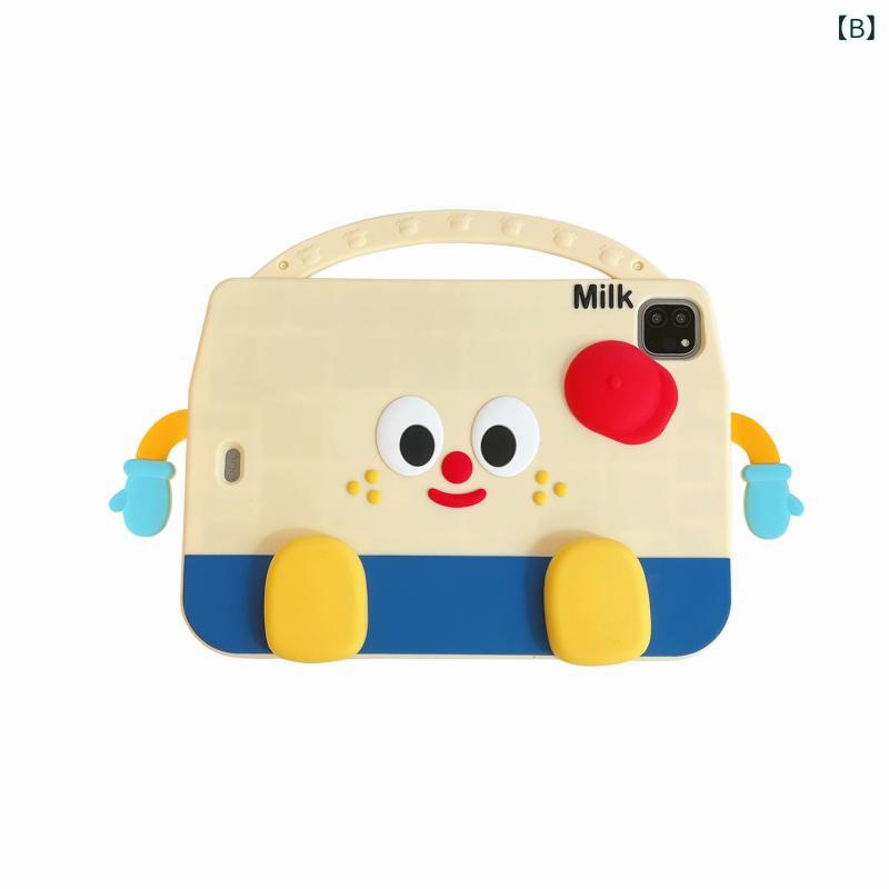 セキュアデポのタブレットケース 衝撃吸収 シリコン かわいい 牛乳パック型 ハンドル付き 自立型 立体 キャラクター ipad用｜アングル3