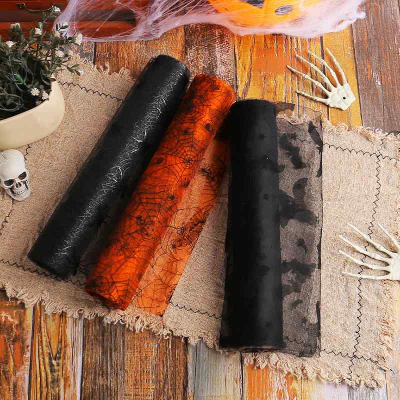 Rakuten - テーブルランナー ハロウィン パーティー デコレーション コウモリ クモ 蜘蛛の巣 スケルトン 網目模様 ポリエステル製 ダイニング 食卓 飾り付け イベント 雰囲気作り