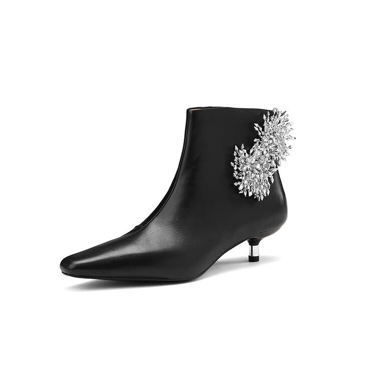 Rakuten - ブーツ レディース 滑り止め ヒールアップ 太ヒール ポインテッドトゥ ミドル丈 ホースレザー ウォッシュ加工 植物タンニン鞣し エスニック柄 スモークブラック 秋冬