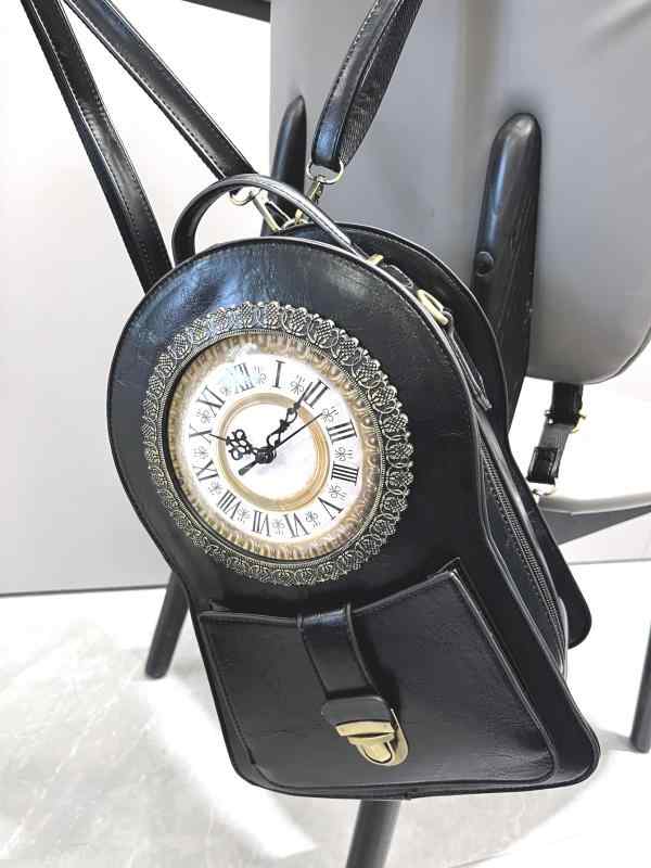 バッグ レディース 時計機能付き レトロ ユニーク 多機能 4way PUレザー リュック ショルダーバッグ ハンドバッグ ブラウン ブラック デイリーユース ステッチ バイカラー