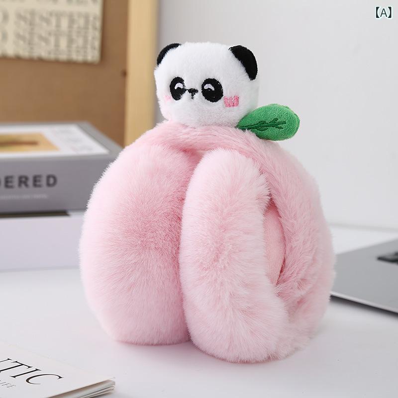 セキュアデポのイヤーマフ レディース パンダ かわいい もこもこ フリース 折りたたみ 厚手 裏起毛 保温 防寒 防風 学生 通学 お出かけ 普段使い ピンク ホワイト カーキ グレー ブラウン ブラック｜アングル2