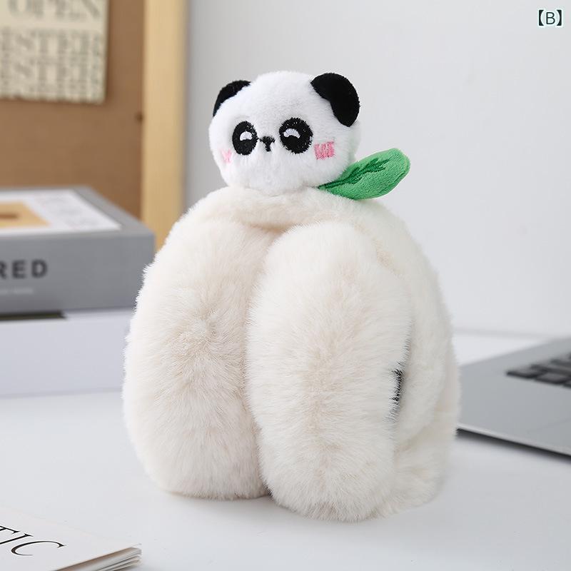 セキュアデポのイヤーマフ レディース パンダ かわいい もこもこ フリース 折りたたみ 厚手 裏起毛 保温 防寒 防風 学生 通学 お出かけ 普段使い ピンク ホワイト カーキ グレー ブラウン ブラック｜アングル3