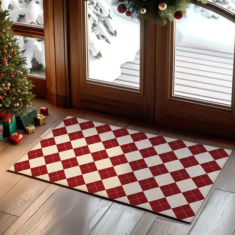Mats - 玄関マット 水洗い可能 PVC ループパイル クリスマス キャラクター柄 サンタ 雪だるま トナカイ レッド グリーン かわいい おしゃれ 四角 エントランス 泥落とし 足拭き ドアマット フロアマット デコレーション 飾り