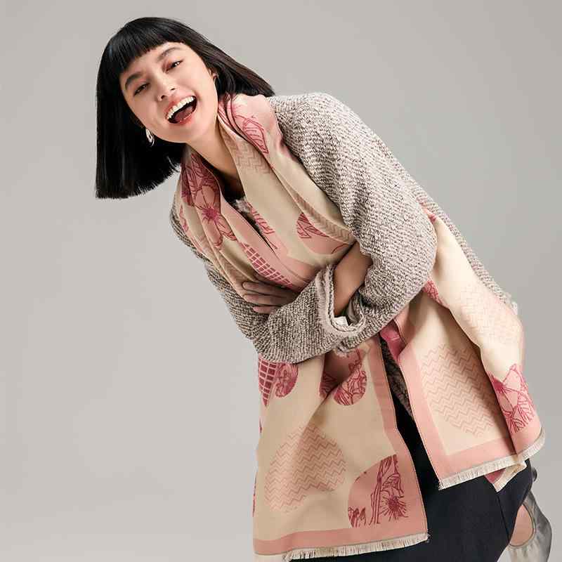 ストール レディース あったか 保温 フェイクカシミヤ カシミヤタッチ ハート柄 花柄 フローラルデザイン ショートフリンジ マフラー ショール 秋冬 万能 オフィス カジュアル おしゃれ